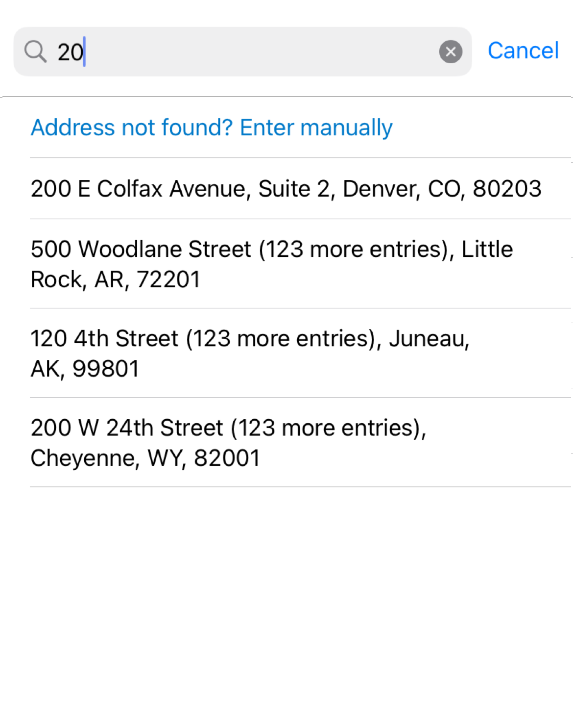 The address autocomplete screen